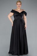 Black Satin Off Shoulder Long Satin Plus Size Evening Gown ABU4869