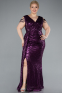 Dark Purple V Neck Long Sequined Slit Plus Size Evening Dress ABU4886
