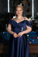 Navy Blue Satin Off Shoulder Long Satin Plus Size Evening Gown ABU4869