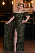 Long Olive Drab Scaly Plus Size Evening Gown ABU4863