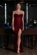 Burgundy Strapless Underwire Slit Long Sequin Evening Gown ABU4842