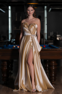 Beige Strapless Slit Long Satin Prom Gown ABU4522