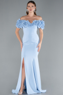 Light Blue Boat Neck Slit Long Evening Dress ABU4080