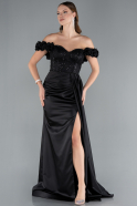 Long Black Satin Evening Dress ABU4895