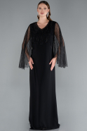 Black-Black Long Chiffon Plus Size Evening Gown ABU4632