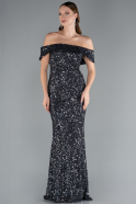 Anthracite Off The Shoulder Long Sequin Mermaid Prom Dress ABU4778