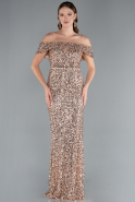 Gold Off The Shoulder Long Sequin Mermaid Prom Dress ABU4778