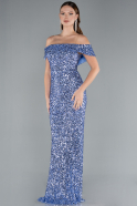 Indigo Off The Shoulder Long Sequin Mermaid Prom Dress ABU4778
