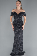 Long Anthracite Scaly Mermaid Evening Gown ABU4906