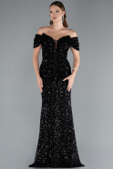 Long Black Scaly Mermaid Evening Gown ABU4906