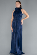 Navy Blue Halter Neck Long Chiffon Evening Dress ABU4811