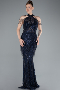 Long Navy Blue Beaded Evening Dress ABU4912