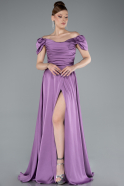 Lila Boat Neck Slit Long Satin Prom Gown ABU4508