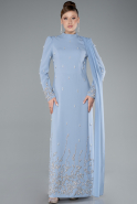 Long Grey-Indigo Hijab Dress ABU4931