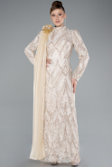 Long Beige Dantelle Hijab Dress ABU4933