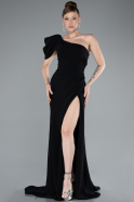 Black One Shoulder Slit Long Chiffon Prom Dress ABU4091