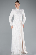Long Beige Beaded Hijab Dress ABU4941
