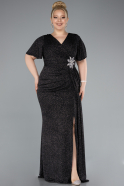 Black-Silver Long Formal Plus Size Dress ABU3645