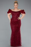 Burgundy Long Beaded Plus Size Engagement Dress ABU4788