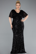 Long Black Scaly Plus Size Evening Dress ABU4926