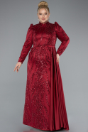 Long Burgundy Beaded Large Size Dress ABU4942