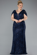 Long Navy Blue Dantelle Plus Size Engagement Dress ABU4948