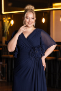Long Navy Blue Chiffon Plus Size Evening Dress ABU4911