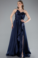 Navy Blue Strapless Slit Long Satin Prom Dress ABU4561