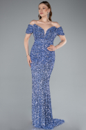 Indigo Long Scaly Mermaid Evening Gown ABU4906