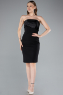 Black Strapless Train Short Invitation Dress ABK2306