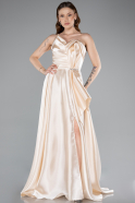Beige Strapless Slit Long Satin Prom Dress ABU4561