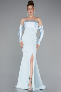 Light Blue Strapless Sleeve Accessory Slit Mermaid Prom Dress ABU4637
