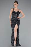 Anthracite Strapless Underwire Slit Long Sequin Evening Gown ABU4842