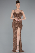 Copper Strapless Underwire Slit Long Sequin Evening Gown ABU4842