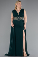 Emerald Green Sleeveless Waist Stoned Slit Long Chiffon Plus Size Evening Gown ABU5006