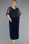 Midi Navy Blue Chiffon Plus Size Evening Dress ABK2333