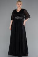 Black Short Sleeve V Neck Long Glittery Plus Size Evening Dress ABU4887
