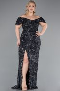 Anthracite Long Scaly Plus Size Evening Gown ABU4863