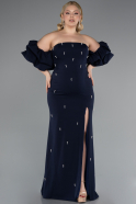 Long Navy Blue Plus Size Evening Dress ABU4990