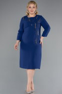 Sax Blue Capri Sleeve Midi Plus Size Invitation Dress ABK2197