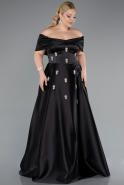 Long Black Satin Plus Size Evening Gown ABU4998