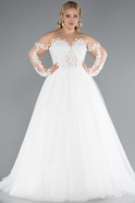 White Laced Long Sleeve Princess Plus Size Wedding Dress ABG041