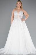 White Strapless Long Neckline Stoned Plus Size Wedding Dress ABG040