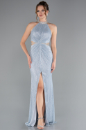 Light Blue Halter Neck Slit Long Evening Gown ABU4324
