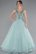 Mint Embroidered Bodice Dusty Rose Tulle Evening Gown ABU2131
