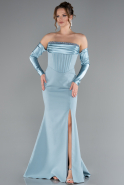 Turquoise Strapless Sleeve Accessory Slit Mermaid Prom Dress ABU4637