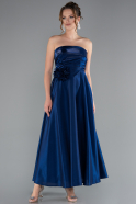 Midi Navy Blue Satin Cocktail Dress ABK2363