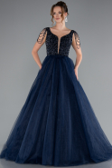 Long Navy Blue Plus Size Engagement Dress ABU5048