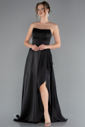 Long Black Satin Prom Gown ABU5023