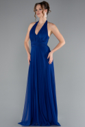 Sax Blue Halter Neck Long Chiffon Evening Dress ABU4188